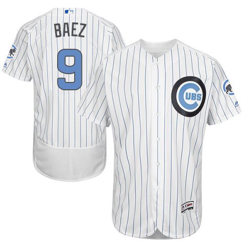 Cubs #9 Javier Baez White(Blue Strip) Flexbase Authentic Collection Father's Day Stitched MLB Jersey - Click Image to Close